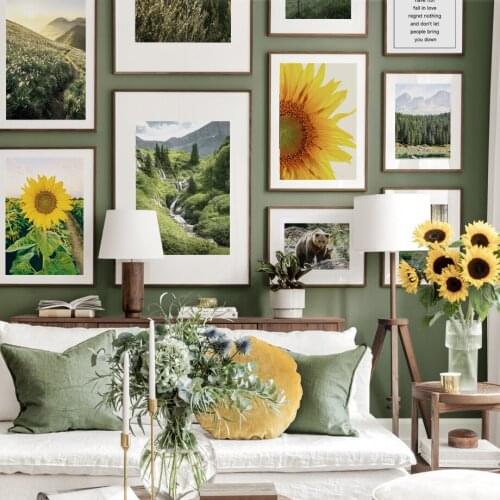 Green Forest Bear Montain Sunflower Life Wall Art Canvas Painting Nordic Posters And Prints Wall Pictures For Living Room Decor