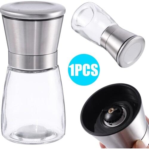 New Clear Glass Stainless Steel Pepper Grinder Manual Shake Pepper Salt Mustard Mill Grinder Bottle Kitchen Cooking Tools Gadget