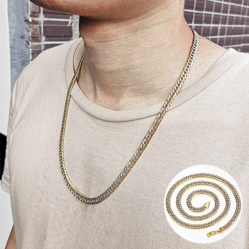 6mm Gold Filled Necklace for Women Men Hammered Cut Curb Cuban Silver Color Gold Color Link Chain Necklace Jewelry Gifts LGN494