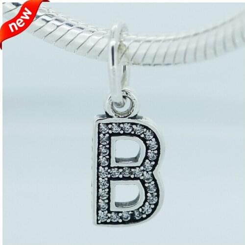 Fits Pandora Charms Bracelets Letter B with Clear Cubic Zirconia 925 Sterling Silver Beads Jewelry Free Shipping