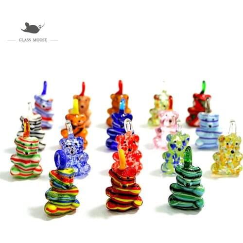 Hanging Glass Bear Ornaments Colorful Cute Vivid Mini Cartoon Animals Figurines Pendant Home Garden Christmas Decor Accessories