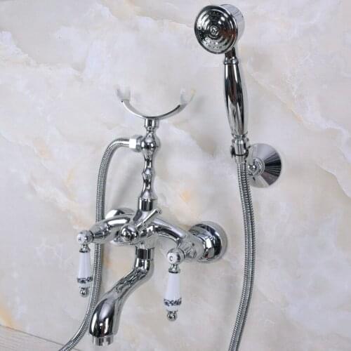 Polished Chrome Wall Mounted Bathroom Clawfoot Bathtub Faucet & Hand Shower Basin Sink Mixer Tap & Hand Shower zna245