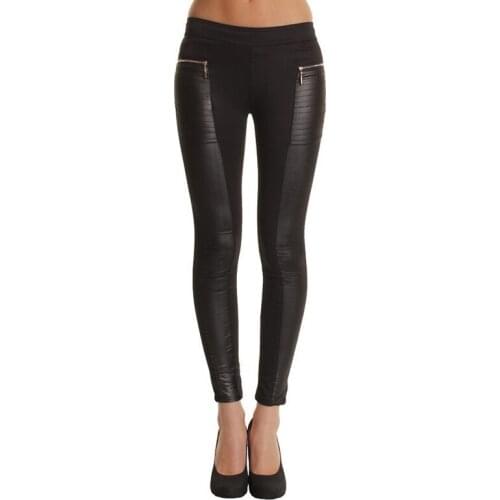 Hot Fashion Leather Style Pant for Women Skinny Base Leggings Fashion Women Solid Patchwork Pants
