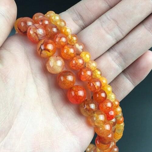 Natural Stone Orange Fire Dragon Veins Agates Round Loose Beads For DIY Jewelry Making Bracelets Accessories 15'' 6 8 10mm