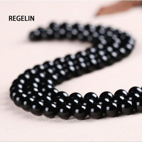 REGELIN AAAA Quality Natural Round Stone BeadS Selectable Grade Black Onyx Dyed For Jewelry Making DIY Bracelet 4/6/8/10/12/14mm