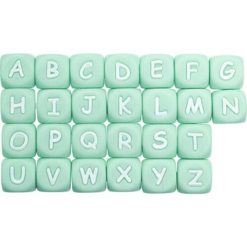 10pc Green Letter Silicone Beads Baby Teether Beads Chewing Alphabet Bead For Personalized Name DIY Teething Necklace 12mm