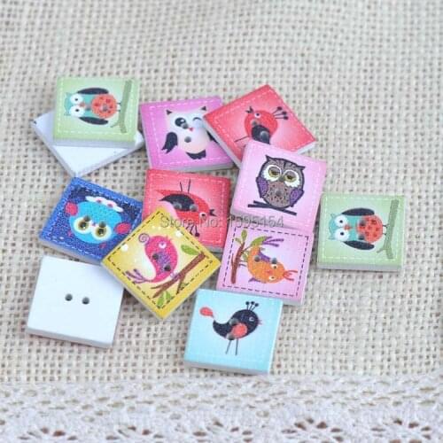 Mixed winebottle painted Square Wooden buttons For Sewing Scrapbooking Crafts 50pcs 20mm XD5410-18
