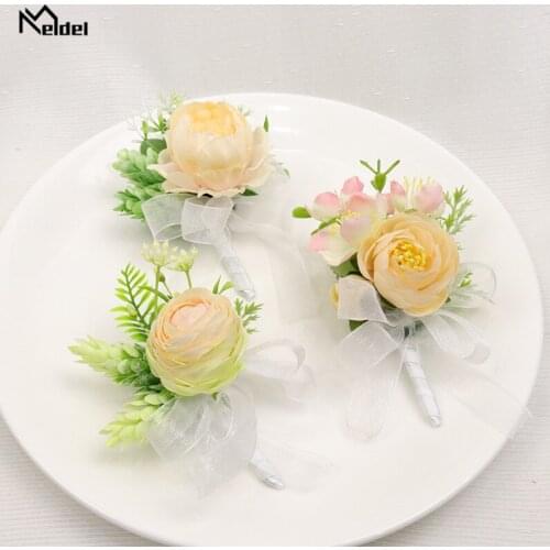 Wedding Corsage Pin Groomsmen Boutonniere Silk Rose Wedding Wrist Corsage Bracelet Bridesmaids Marriage Planner Witness Brooches