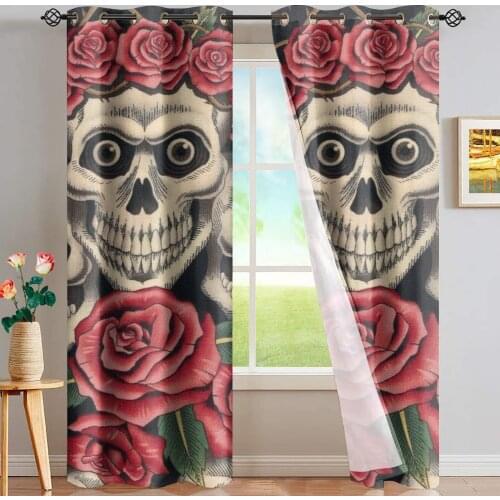 TOADDMOS Gothic Skull Fashion Design European Style Window Decoration Soundproof Blackout Grommet Curtain for Bedroom Home Decor