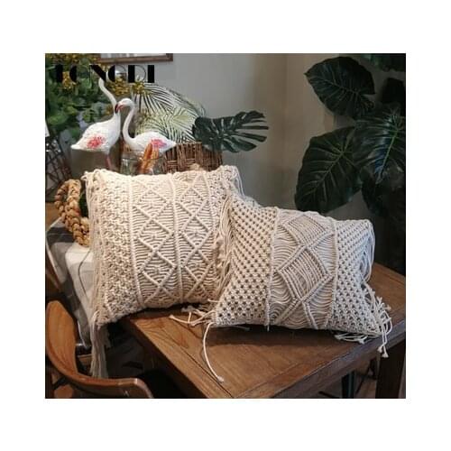 TONGDI Boho Sofa Handmade Woolen Knitted Pillow Case With Inner 45x45cm Lace Soft Throw Decor For Home Living Cover Bed Room