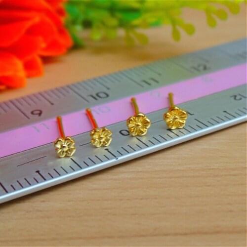 Solid 24k Yellow Gold Earring 2.8-3.1mmW Super Mini Sakura Plum Blossom Flower Ear Stud Each