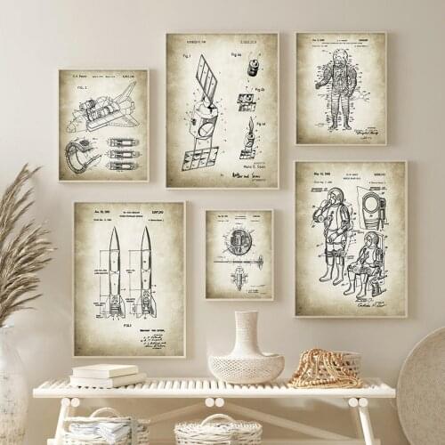 Vintage Space Suit Missile 1961 Patent Posters Canvas Painting Wall Art Print Picture for Living Room Interior Home Decoration