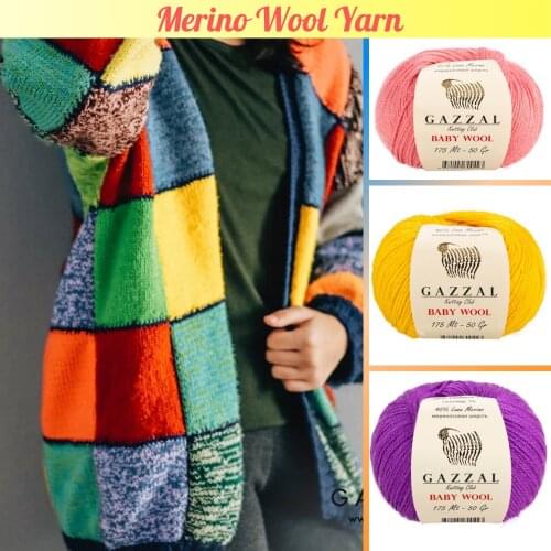 Merino Wool Knitted Yarn 26 Color Options 175 Meters(50gr) Hand Knitting - Gazzal Baby Wool - Amigurumi- Hobby DIY - Home