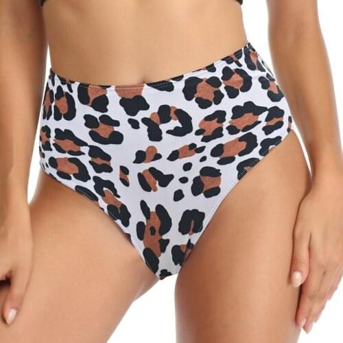 Women High Waist Bikini Bottoms Sexy Slim Conservative Leopard Swim Trunks Leopard Print