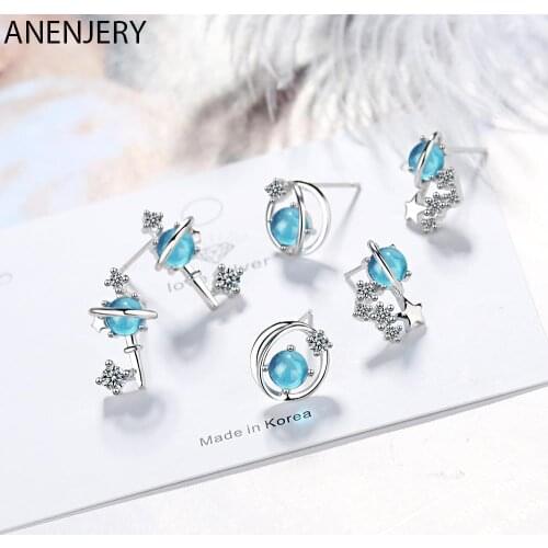 2020 New Design Dream Blue Crystal Universe Planet Stud Earring Glittering Star Zircon Earring For Women Gifts S-E1001