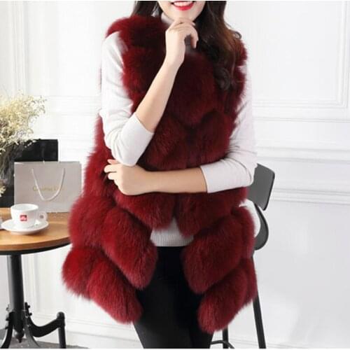 Hot Sale New Women Winter Sleeveless Faux Fox Fur Leather Thick Coat Outerwear Vest Plus Size Padded Jacket Overcoat Parka B076