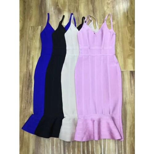 2017 New Sexy Bandage Dresses Blue Black Beige Lavender Vestidos V Neck Spaghetti Straps Women Bodycon Evening Party Dresses
