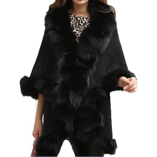 Genuine Fox Fur Real Cashmere Fox Fur Coat Cloak Poncho/Shawl//Cape/Wraps Women