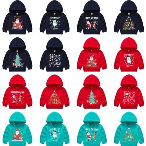 Winter Children Girls Boys Hooded Christmas Sweatshirts Cute Printing baby toddler Hoodies Girls Christmas Tshirts and blouses