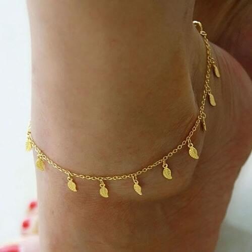 1PC Simple Gold Anklet Ankle Bracelet Leaf Foot Chain Adjustable Women Jewelry