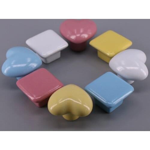 1x Colorful Square/Heart Dresser Handle Drawer Pulls Ceramic Cabinet Door Handle Knob Children Furniture Hardware