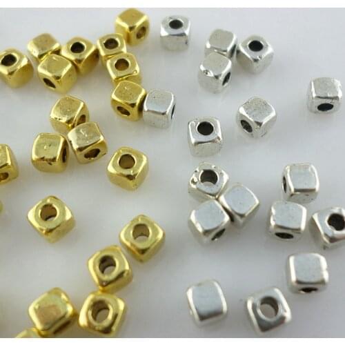 240pcs Tibetan Silver Smooth Square Cube Charm Loose Spacer Beads 3mm Jewelry Findings