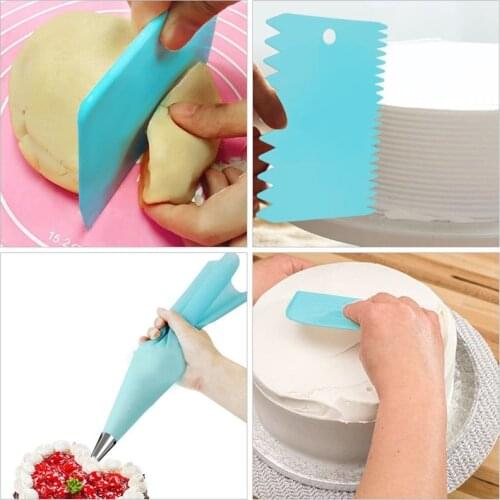 3Pcs/Set Dough Knife Plastic Cake Spatula Baking Pastry Tools Fondant Scraper Jagged Edge Cake Spatulas Silicone Pastry Bag Tips