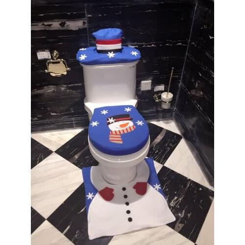 3 pcs/set Christmas Snowman Toilet Seat Cover Rug Mat Tank Lip Bathroom Christmas Decorations