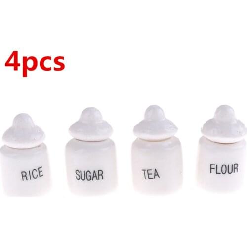 4pcs 1:12 Doll House Miniature Cute White Ceramic Storage Jars Kitchen Accessories Classic Pretend Play Furniture Children Toys