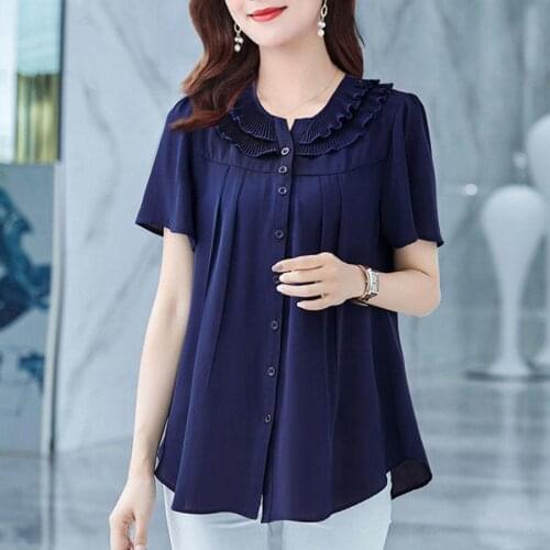 Summer Blouse plus size Women Clothing Button up Vintage Shirt Short sleeve Loose Chiffon Blouses Ladies Tops Casual