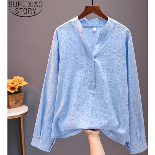 Blusas Mujer De Moda 2021 office lady Plus Size 3XL Loose Blouse Korean Stand Collar Women Long Sleeve Shirts and Blouses 12400