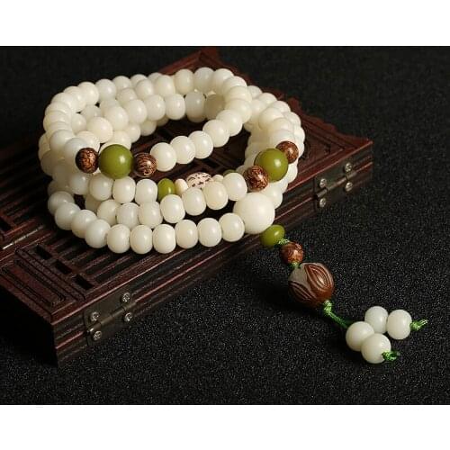 Natural White Bodhi Root Beads Bracelet Original Design 108 Lotus Mala for Women Yoga Meditation Balancing Jewelry Gift Her