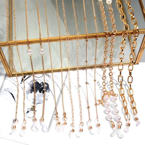 Flatfoosie Elegant Exquisite Glasses Chain Gold Color Beads Star Imitation Pearls Eyeglass Chain Fashion Eyeglass Neck Lanyard