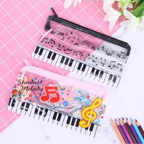Music Note Piano Keyboard Pencil Case Plastic Transparent Pen Bag Student Gift School Office Supplies