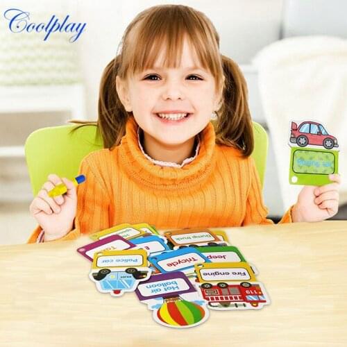 30PCS Kids Water Drawing Card Coloring Book & 2 Magic Pen Early Recognize Card Painting Board English Learning Educational Toys