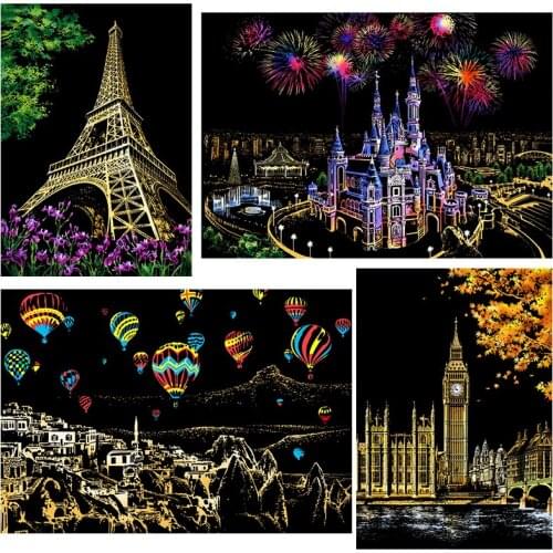 Childrens DIY Drawing Toys 41*28 cm Magic Scratch Art Crafts World Landscape Scraping Paintings Paper Adult Decompression Gifts