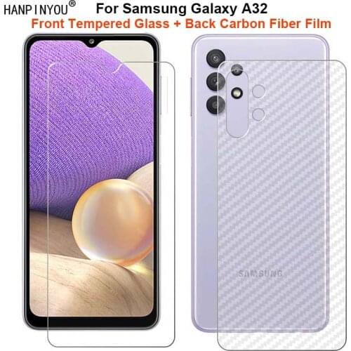 For Samsung Galaxy A32 5G / 4G 1 Set = Soft Back Carbon Fiber Film + Ultra Thin Tempered Glass Front Screen Protector