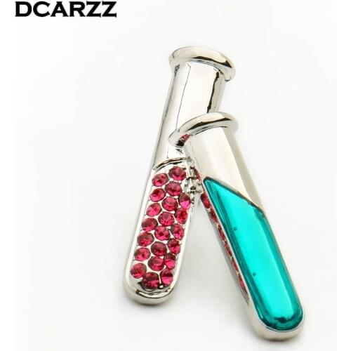 Enamel Flasks Medical Brooch Chemistry/Science Jewellery Doctors/Nurses Gift Crystals Test Tube Pin Women Accessories Wholesale