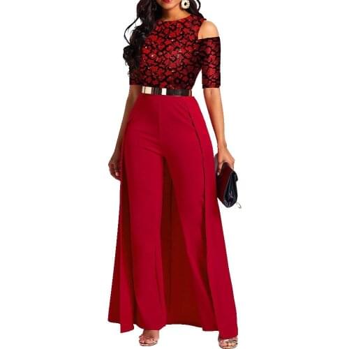 Red Bodycon Jumpsuits For Women Plus Size Black Lace Patchwork Half Sleeve High Waist Elegant Evening Party Dinner Night Clothes