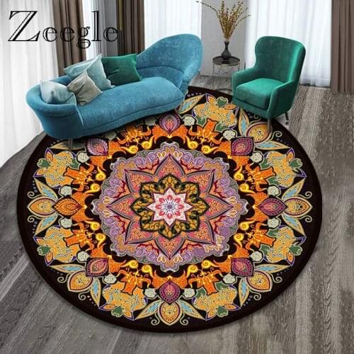 Mandala Round Carpet Rug for Living Room Bohemia Ethnic Round Floor Mat Computer Chair Mat Sofa Coffee Table Bedside Carpet Mat