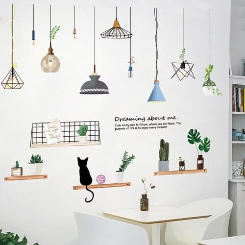 Chandeliers Lights Wall Stickers DIY Potted Plants Mural Decals for Living Room Bedroom Kitchen Home Decoration Accessories