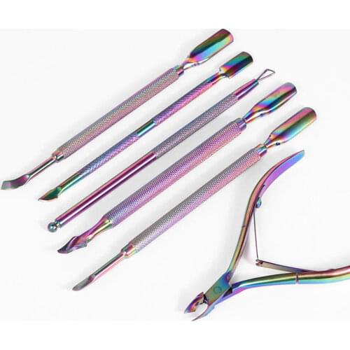 2021 Stainless Steel Colorful Tweezers Nail Tools Sets DIY Pusher for Manicure Fashion Nails Art Kit