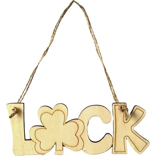 Unpainted LUCK Letter Hanging Pendant Ornament Wood Chip w/ String Home Decor
