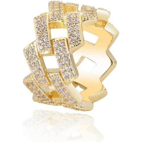 DUOYING 2021 New Hip Hop Diamond Shaped Cuban Chain Ring Personality Micro Inlaid Zircon Trendy Bar Mens Ring For Unique Gift