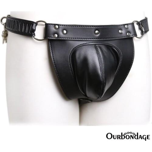 Ourbondage Soft PU Leather Male Chastity Adjustable Belt Full Cover Shape Cock Cage BDSM Bondage Penis Lock Sex Toys For Men Gay