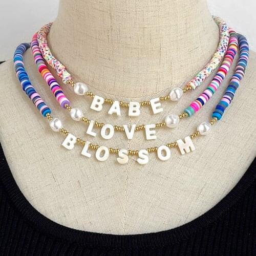 Handmade Custom Name Letter Clay Beads Necklace For Women Natural Shell Initials Color Polymer Clay Bead Choker Jewelry Gifts