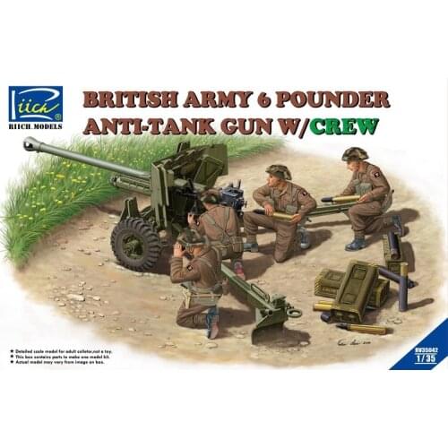 Riich Models RV35042 1/35 British Army 6 Pounder Anti-Tank Gun w/Crew - Scale Model Kit