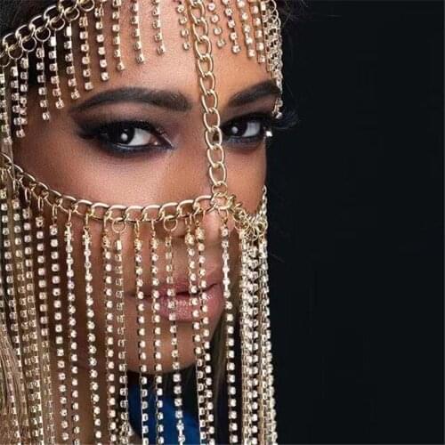 Handmade luxury multi-layer tassel veil mask Rhinestone chain mask ball jewelry clothing headdress mask mesh party show