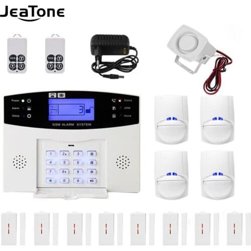 JeaTone GSM Alarm SMS Wireless Alarm System Home Burglar Security Alarm Kits DIY LCD Display PIR Door Window Sensor APP Control