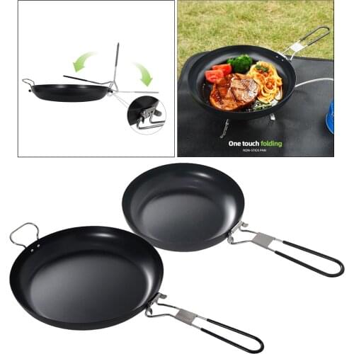 Camping Cookware Frying Pan Grilling Pan Folding Handle Portable Camp Pan Cooking Equipment for Outdoor Hiking Picnic Non-stick